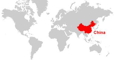 Map of the world focussing on China