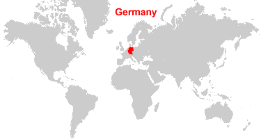 Map of the world focussing on Germany