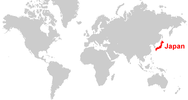 Map of the world focussing on Japan